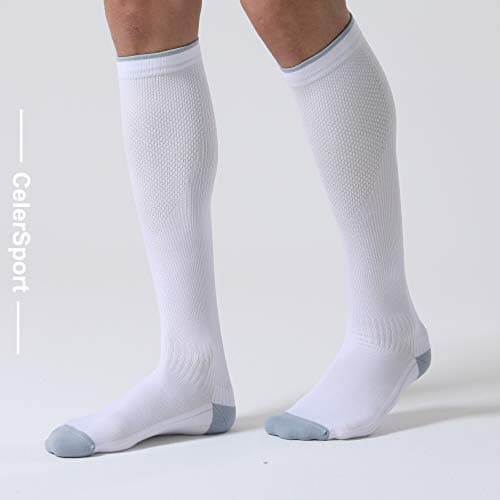 CS CELERSPORT 3 Pairs Compression Socks for Women and Men 20-30 mmHg Travel Flight Socks Knee High Socks（White），Small/Medium — view 6