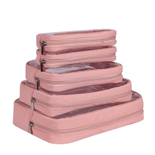 Remobia Hicol TSA Approved 5-Piece Diaper Bag Organizer Pouch Set Clear Waterproof TPU Kids Toiletry Storage Set Travel Packing Clutch Cube Bags for Baby Nursing (Pink Leather) — view 5