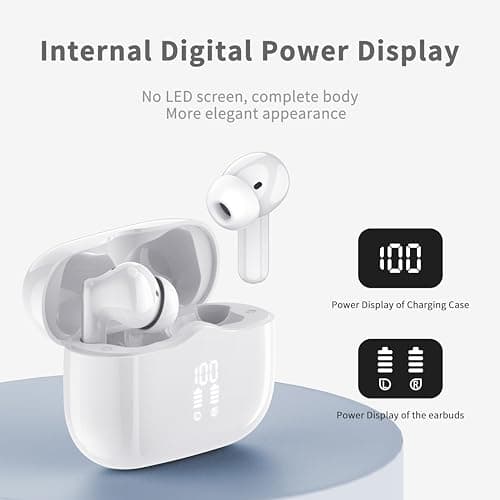 Wireless Earbuds, 2026 Bluetooth 5.4 Headphones in Ear 6D Bass Stereo, 40H Earphones with 4 ENC Noise Cancelling Mic, IP7 Waterproof USB-C, AI-Enhanced Calls Bluetooth Earbuds for Android iOS, Ivory — view 5