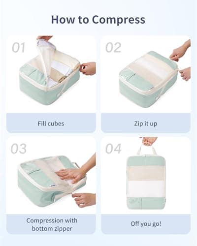 Narwey 5 Set Compression Packing Cubes for Suitcases and Backpack, Suitcase Organiser Bags Travel Compression Packing Cubes Shoes Bags for Carry on Hand Luggage Travel Essentials (Mint Green) — view 4