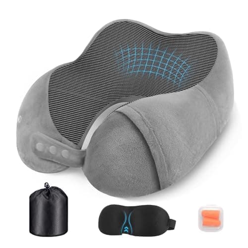 Nexellent Neck Pillow for Airplane, Travel Pillow, Memory Foam neck pillow for travel – Complete Set with Sleep Mask, Earplugs, and Carrying Bag.