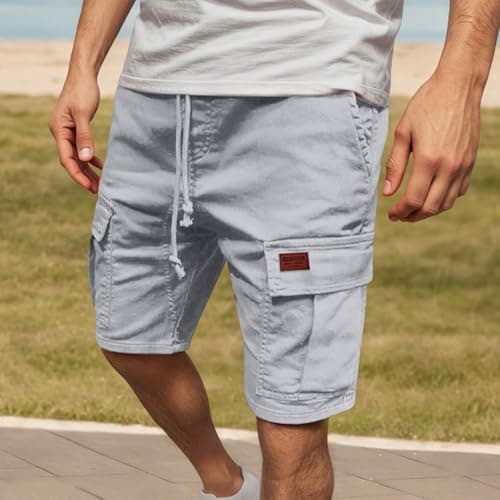 Men's Heavyweight Fleece Cargo Sweat Shorts with 5 Pockets, Loose Fit for Outdoor Work and Travel (Light Gray, XXXL) — view 2