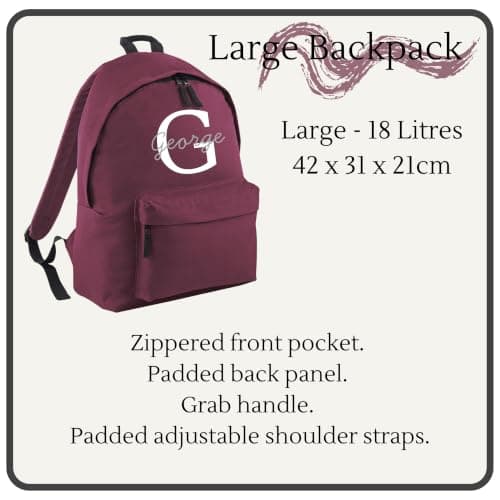 Personalised Backpack with Custom Initial and Name Rucksack, Customised Bag For School Primary High Preschool Nursery College Holiday Hand Luggage Kids Children Work Bag Back Pack - Maroon Large — view 2