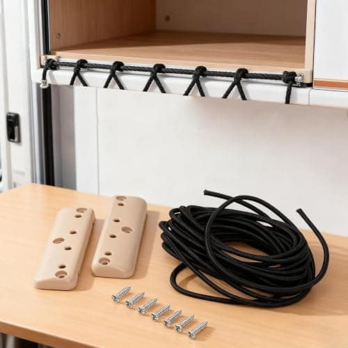 RV Cabinet Cargo Net ABS Storage Fence Anti Falling Guard for Motorhome Van Camper Locker Safety Barrier 5m Rope Kit(beige) — view 2