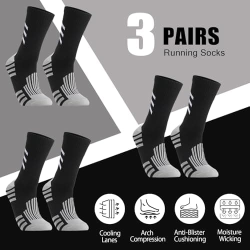 Zuimei 3 Pairs Compression Athletic Crew Socks for Men Women Black — view 4
