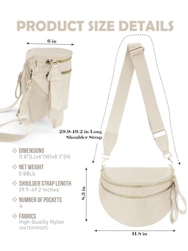 Pure Colour Crossbody Bag Bum Bag for Women,Spacious Purse Fanny Packs Belt Bag,Oversized Bum Bag, Colour Bum Bag-Beige, 11.0 Inches X 8.6 Inches X 4.5 Inches, Casual — view 3