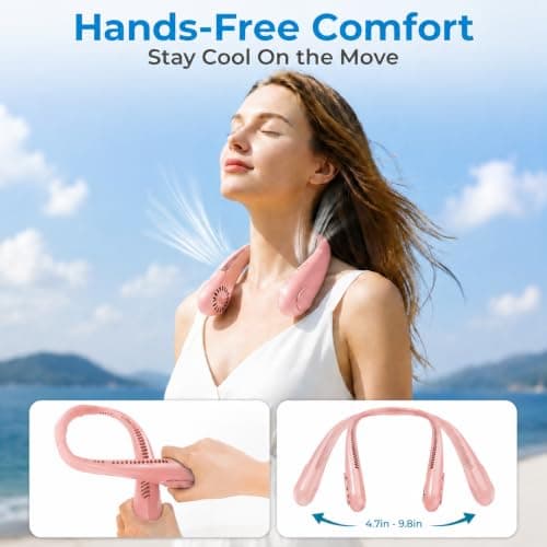 Neck Fan 230g Lightweight Bladeless USB Rechargeable 3 Speeds (Pink) — view 3