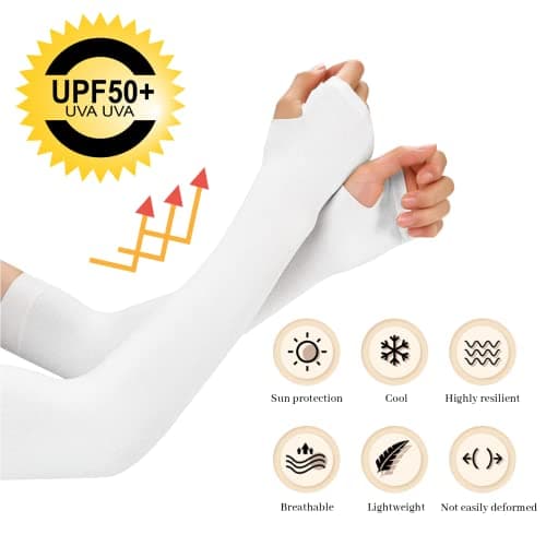 Andiker 2 Pairs Cooling Arm Sleeves for Women and Men, Sun UV Protection Breathable Arm Sleeves, Compression Outdoor Sports Sleeves to Cover for Cycling Hiking (grey+pale yellow with thumb hole) — view 3