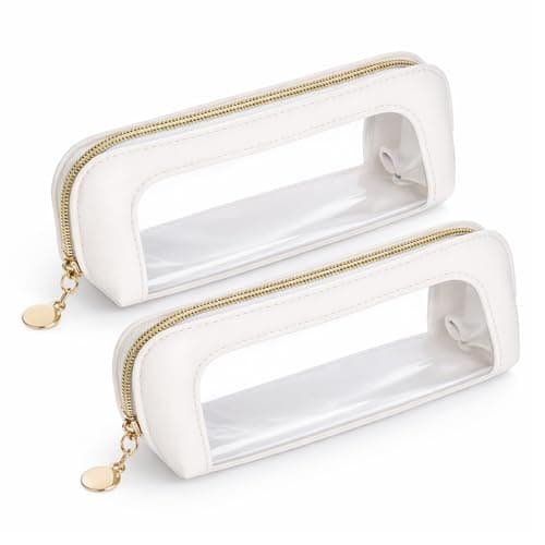 JJUNW 2Pcs Clear Makeup Brush Bag, Beige Leather Portable Makeup Brush Bag