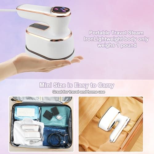 Travel Steamer for Clothes, 1090W Portable Handheld Steamer with LED Screen, 10S Fast Heating Up, 3 Levels Steam, 180° Rotatable Handle Mini Steam Iron for Home, Travel, Dorm — view 6