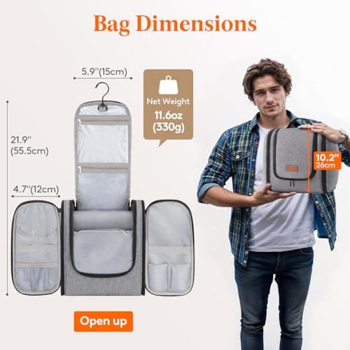 Lifewit Large Hanging Toiletry Bag for Men, Travel Wash Bag, Grey — view 2