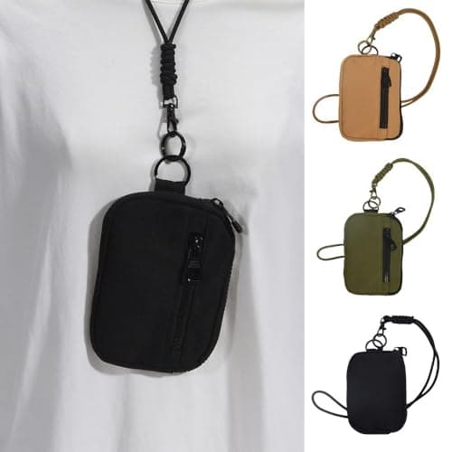 WUZIA Travel Neck Pouch with Lanyard,Black Mini Hanging Travel Wallet, Multi-Functional Coin Purse Keychain Storage Bag — view 5
