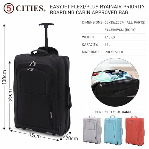 5 Cities 55cm 2-Wheel Lightweight Cabin Suitcase, Carry On Hand Luggage — view 3
