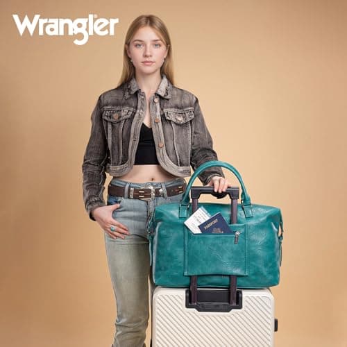 Wrangler Duffle Bag for Travel Large Weekender Bags for Women Waterproof Carry On Overnight Bag, Turquoise, L, Minimalist — view 3