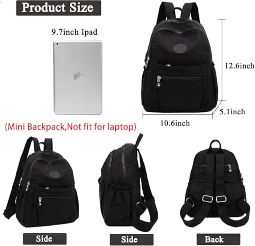 Ecohaso Women's Fashion Backpacks, Small Backpacks for Women Mini Nylon Waterproof Anti Theft Rucksack Women Travel Handbag (Black) — view 3