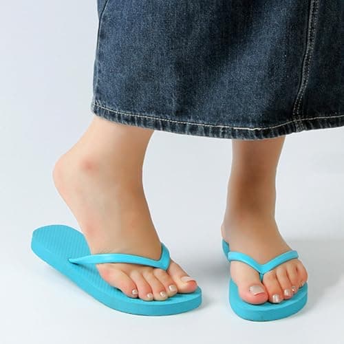 Jhebeks Sky Blue Flip Flops Womens Uk Flat Lightweight Slim Sandals Non Slip Flip Flops Comfortable Summer Beach Walking Cushion Sandals Slip On Indoor Outdoor for Shower Bathroom Size 5.5 — view 2