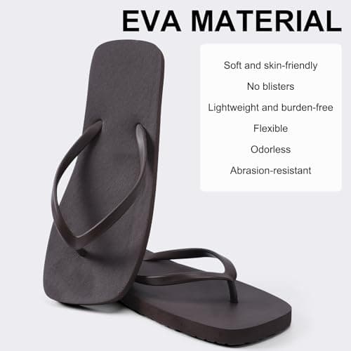 BBXWANG Unisex Flip Flops for Women Men Square Rubber Slip-Resistan Flip Flops Sandals for Shower Beach Pools (Brown, Adult, Women, 7, Numeric Range, UK Footwear Size System, 8, Medium) — view 4