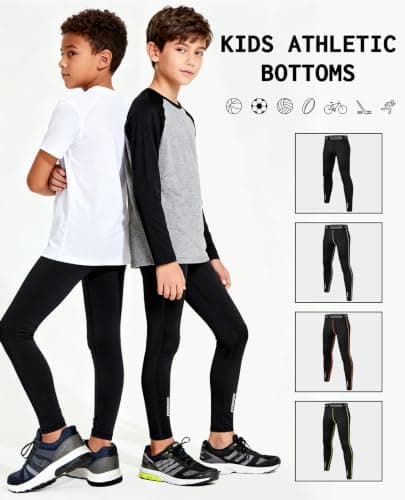 ANGEL CITIZ Boys Football Base Layer Sports Compression Pants Youth Workout Running Leggings Thermal Tights Quick Dry — view 3