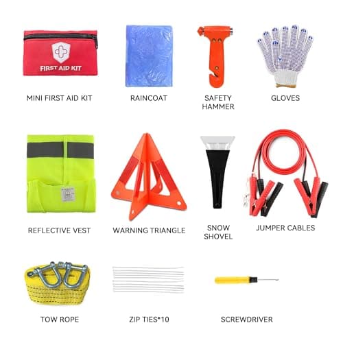 Compact Car Emergency Kit for New Drivers | Essential Roadside Tools with Jump Leads, Tow Rope, Safety Hammer, Warning Triangle & Mini First Aid Kit — view 2