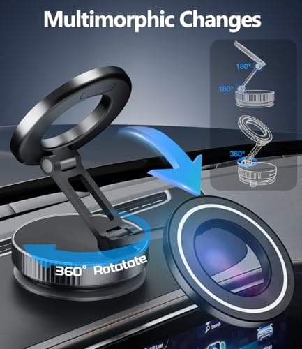 CloudValley Magnetic Phone Holder for Car, 360°Rotatable Foldable Phone Mount with Strong Vacuum Suction Cup, Universal Stand for iPhone 16/15/14, Samsung Compatible with Mirror, Windscreen, Black — view 3