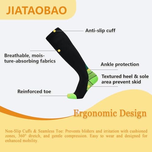 JIATAOBAO Compression Socks for Men & Women 20-30 mmHg Medical Grade – Graduated Support for Running, Travel, Nursing & Pregnancy Boost Circulation, Reduce Swelling, Anti-Slip Design (green, L/XL) — view 4