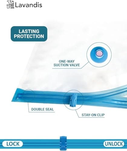 LAVANDIS Travel Vacuum Storage Bags for Clothes with Hand Pump – Reusable Airtight Compression Bags, Space Saver Bags for Travel & Home Organization, Luggage Packing Essential (6) — view 6