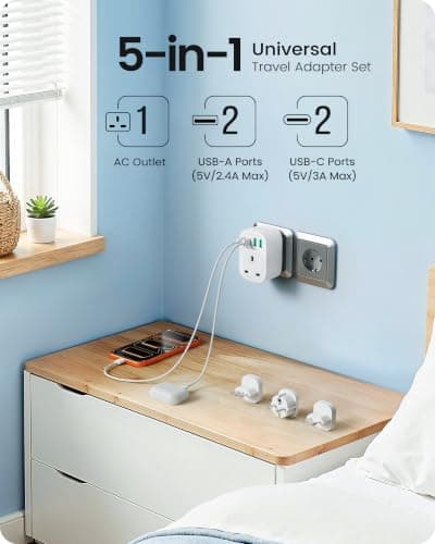 LENCENT UK to Europe Travel Adapter Set, Detachable Type C/F/L Plugs — view 3