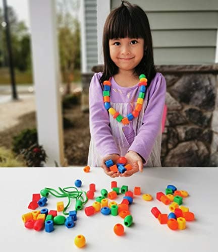 BMTOYS Threading Beads for 5 Year Olds - 70 Stringing Lacing Beads Crafts Toy with Travel Bag - Montessori Toys for Kids 5 6 7 8 Year Old Occupational Therapy Autism Fine Motor Skills Activities — view 6