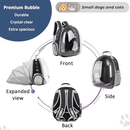 ZHUIYIWIN Cat Carrier Backpack, Expandable Cat Carrier Backpack, Ventilated Cat Bubble Backpack for Pet, Pet Carrier for Travel Hiking Walking Camping (Black, Rear Extension) — view 5