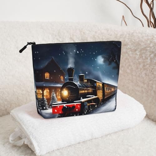 Winter Christmas Snow Night Railway Train Versatile Travel Makeup Bag Travel Pouch with Zipper Accessories Organizer — view 5