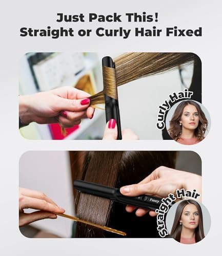 Farery Mini Hair Straightener for Short Hair, Tourmaline Ceramic Compact Small Straighteners, Travel Mini Straighteners with Pouch, Auto Shut Off, Dual Voltage with Adjustable Temp — view 4
