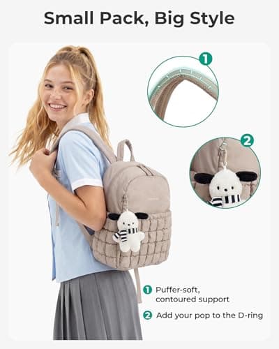bagsmart Mini Backpacks for Women, Puffy Checkered Quilted Small Backpack — view 6