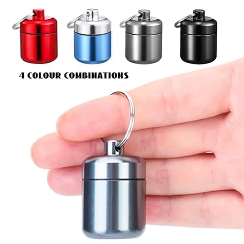 DRERIO 4 pcs Small Pill Boxes Organiser Metal Pill Boxes Travel Pocket Pill Case Round Keyring Pill Holder Waterproof Capsules Portable Pill Container for Outdoor Travel — view 3