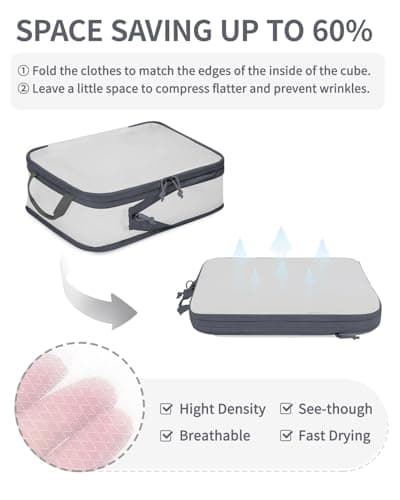 ECOHUB 6pcs Compression Packing Cubes Set for Backpack Suitcases, Expandable Travel Organiser with Shoes Bag, Ultra-resistant Packing Organiser for Carry On Luggage, Grey (Patent Pending) — view 2