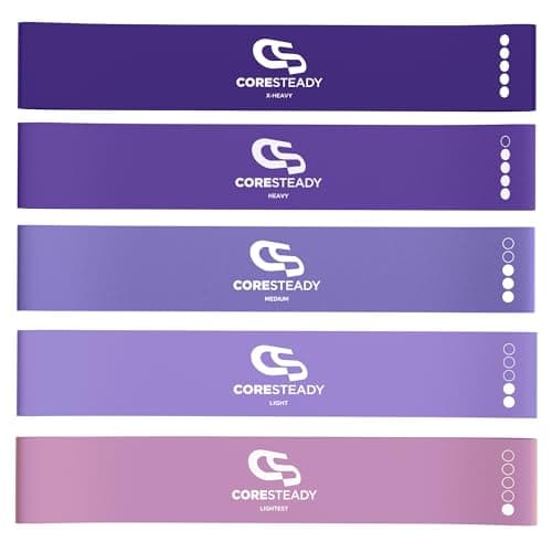 Coredsteady Resistance Set of 5 - Mini Fitness & Loop Exercise Bands for Men & Women - Yoga, Body & Gym Sport Strength, Muscle & Tone - With E-Guide & Travel Bag