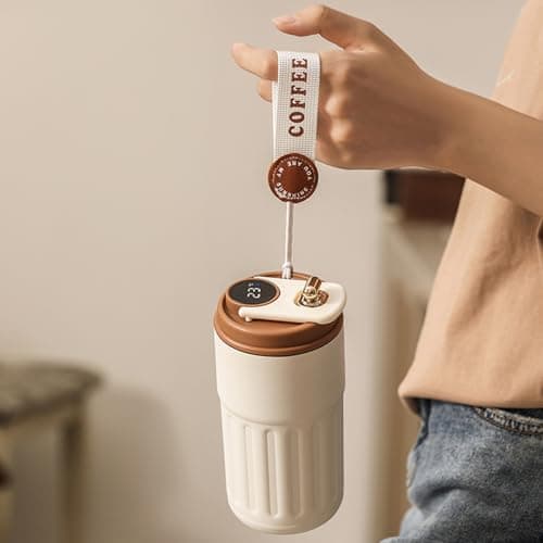 Flask with Temperature Display, 450ml Insulated Coffee Cup, Smart LED Touch Screen, Stainless Steel Travel Mug, 12 Hours Cold/Warm, Leakproof Thermal Flask for Office, Camping & Outdoor — view 4
