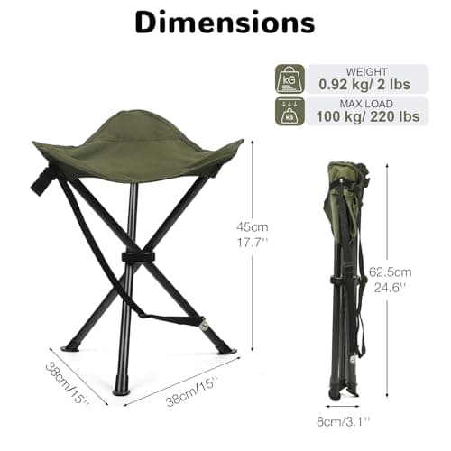 Outplea 45CM (H) Portable Folding Tripod Camping Stool Outdoor, Compact Lightweight 3 Leg Fishing Seat, Green — view 4