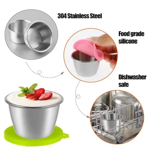 PandaEar 6 Pack 2.4 oz Stainless Steel Salad Dressing Containers with Lids, Sauce Condiment Containers with Leakproof Lids, Reusable Small Cups for Salad Dressing, Lunch Box, Travel & Meal Prep — view 4