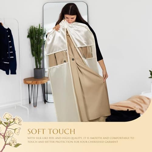 Univivi Super Soft Satin Hanging Garment Bag 60in Dress Bags 2 Pack Apricot — view 3