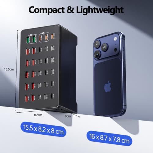 150W Multi Charger, USB Charging Station with 30 Ports - 12 USB-A & 18 USB-C, Universal Charging Adapter Compatible with Smartphones, Tablets and Smartwatches, Ideal for Office, Home — view 5