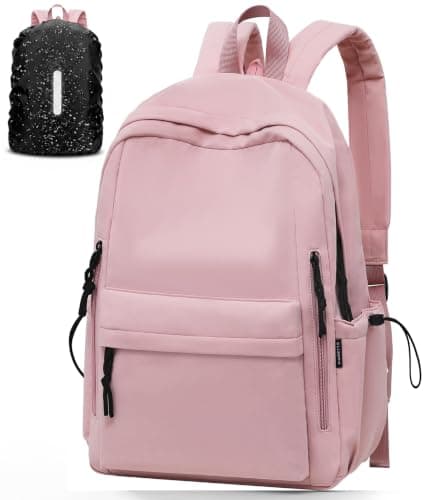 FIORETTO Backpack Womens School Bag Girls Boys, Lightweight Water-Resistant Fits 15.6” Laptop Large Capacity Rucksack with Rain Cover, Ideal for School College Commuting Travel Pink