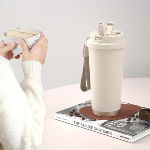 Coffee Cup Travel Mug 530ml, Insulated Coffee Cup with Leakproof Lid, Double-Wall Coffee Mug, Reusable Coffee Cups with Flip Straw, Vacuum Stainless Steel Thermal Mug for Hot and Cold Drinks (White) — view 6