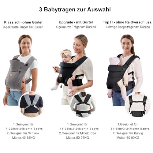vrbabies Baby Carrier from Newborn, Ice Silk Baby Sling with Adjustable Belt & 3D Breathable Mesh, Face-in and Face-Out Front and Back Carry for Newborns and Older Babies 4-15kg(Light Grey with Belt) — view 5