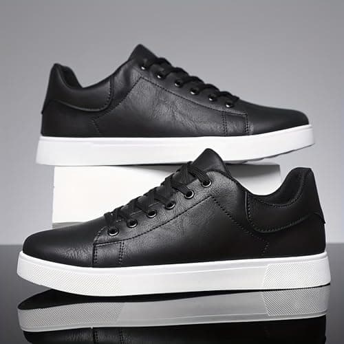 Men' s Casual Leather Shoes Dress Sneakers Business Casual Lace up Shoes Breathable Lightweight Fashion Sneakers Comfortable Flats Shoe Black — view 2