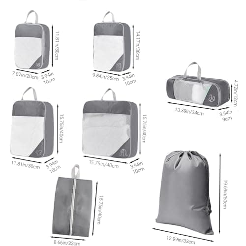 ChioSun Compression Packing Cubes, 7 PCS Ultralight Packing Cubes,Grey — view 2