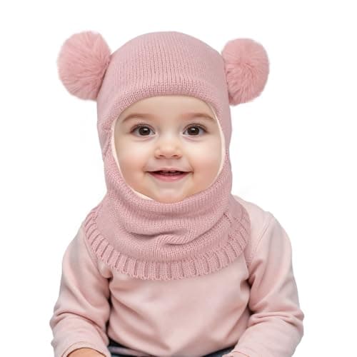 HZHSGLY Kids Winter Hat, Toddler Warm Earflap Balaclava Beanie Pink