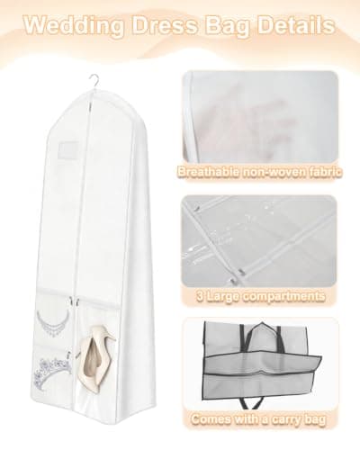 72" Breathable Wedding Dress Bag with Pockets and Carrier Bag — view 3
