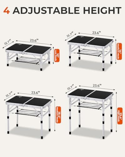 Sportneer Folding Camping Table 60×40cm, Height Adjustable Camp Table — view 3