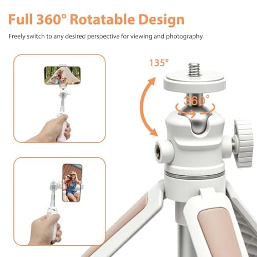 Mini Tripod with Phone Holder, Portable Extendable Tripod for Vlogging & Travel, Desk Camera Stand with 1/4" Screw & 360° Ball Head for DJI Action, Sony, Canon, Leica, Fujifilm (White) — view 4