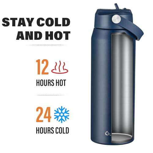 OLDLEY 750ml Insulated Water Bottle with Straw, Stainless Steel Water Bottles with Handle, Leakproof BPA Free Vacuum Metal Flask Keep Hot and Cold for Sports, Travel, Hiking (Navy Blue) — view 4